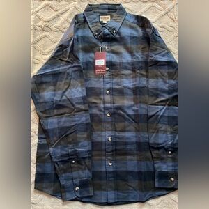 NWT Men’s Redhead Long Sleeve Navy & Green Plaid Button Up Shirt, Size L